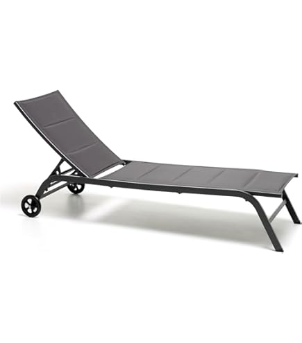 Lettino Prendisole Hill Con Ruote - Alluminio, Schienale Reclinabile, Tessuto Textilene, Colori Antracite/Bianco/Coffee - Foto 5