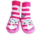 Baby Girl Toddlers Kids Indoor Slippers Shoes Socks Moccasins NON SKID PINK STRIPED KITTY CAT