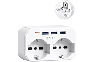 LENCENT Adattatore Spina EU da Viaggio, Presa Italiana con 2 Prese e 3 USB e 1 USB-C, Adattatore Spina Europa per Germania,Francia, Spagno, Adattatore Multipresa Europa 4000W -Bianco