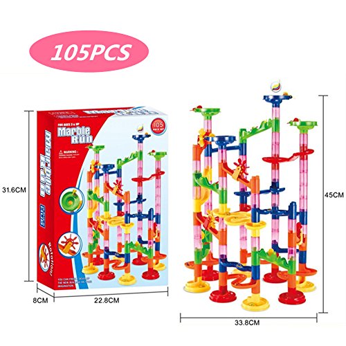 Marble Runs, Chickwin Children Puzzle Track Ball Blocks Three - Dimensional Pipeline 3D Construction Child Building Blocks Toys Creative Track Ball Building Blocks Puzzle Maze Toys Gifts (105 PCS)