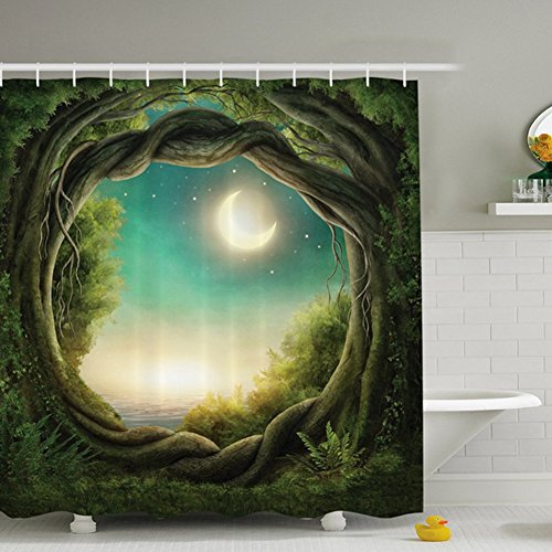 Cloud-Castle Duschvorhang Anti-Schimmel & Anti-Bakteriell 3D Duschvorhangringe für Badezimmer 180 cm x 180 cm + 12 Haken (Wald)