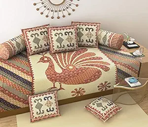 ST Decor Store 160 TC Fabric Cotton Diwan Set,(Set of 8) 1 Single bedsheet (90 x 60 inches), 5 Cushion Covers (16 x 16 inches) and 2 Boester Covers (16 x 31 inches) Multi