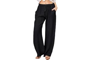 DURINM Pantalon Lin Et Coton Femme Couleur Unie DéContracté éLastique Pantalon Femme Pantalon Coton Lin Taille Élastique Pantalon avec Poche Été Confortable Pants