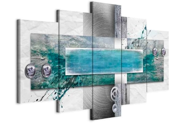 B&D XXL - Tableau décoratif moderne 200x100 cm - Impression sur toile colorée - Décoration murale pour salon et chambre - Cadre en Bois - Gris vert - Abstraction de la mer violette 020101-195