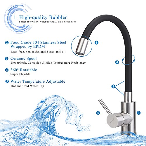 [Verbesserte Version] homeideas Zeitgenössische Küche Spüle Wasser Wasserhahn Trinkwasser Filter Wasserhahn, Dual Hebel Schwenkauslauf mit Erzeugung zu verhindern Spritzwasser, 304 Edelstahl-Finish - 5