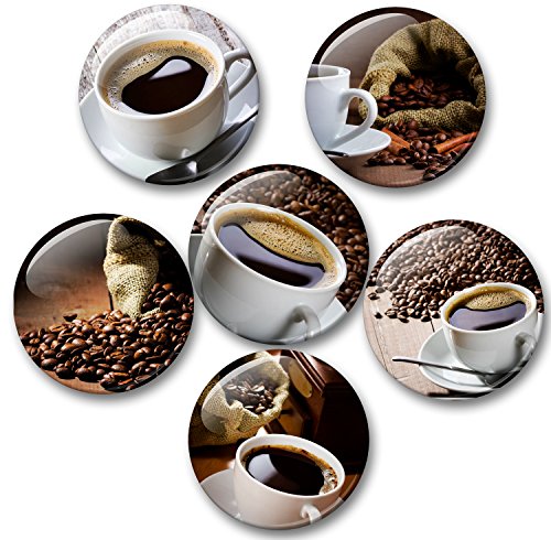 Kaffe Kaffeebohnen Kaffeetasse - 6 große Kühlschrankmagnete Ø 5 cm [ 03 ]