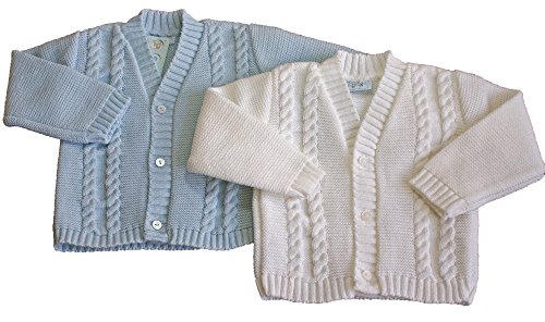 Pequilino baby boy V neck cable cardigan WHITE 12-18 months