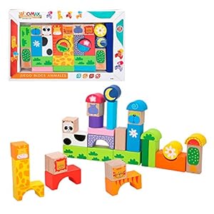 WOOMAX- Juegos Bloques Animales de madera-32 Piezas (ColorBaby 42739)