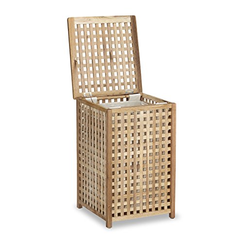 Relaxdays Wäschesammler Walnuss Wäschetruhe mit Deckel HBT 67,5 x 45,7 x 45,7 cm Wäschesortierer Wäschekiste Wäschebox Holz mit Leinensack Wäschekorb mit Wäschesack fassungsvermögen 75 L, natur - 5