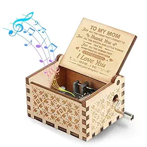 Hexagram Music Box for Mom Gifts from Daughter You are My Sunshine Music Box Vintage Laser Engraved Wooden Musical Boxes Hand Cranked Small Sunshine Music Box for Mothers Day/Birthday/Christmas