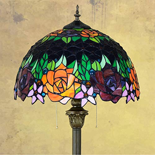 YJFFAN 16-Zoll-Fußboden Lampe Tiffany Style Buntglas Vintage Rose Floor Uplighter Wohnzimmer Dining Bar Leuchte E27 Reißverschluss Steh Licht
