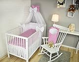 Amilian® Baby Bettwäsche 5tlg Bettset mit Nestchen Kinderbettwäsche Himmel 100x135cm Dahlie rosa Chiffonhimmel