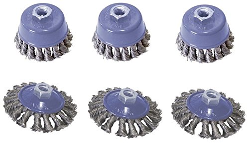 3x Kegelbürste Ø 100 mm + 3x Topfbürste Ø 75 mm Drahtbürste M14 für Flex gezopf