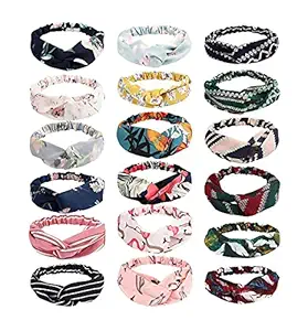 DOLLIT Turban Hairband/Headband Korean Style Solid Fabric Cross Knot With Elastic Solid Head Wraps Hairbands With Floral Print Stretchy Hairband For Womens and Girls (Multicolor) (Pack of 3)