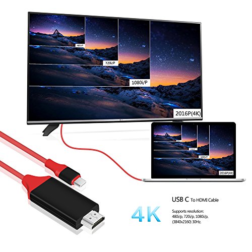 USB C auf HDMI Kabel, Penzo 2m USB 3.1 Typ C zu HDMI 4K MHL kabel (Thunderbolt 3 kompatibel) Datenkabel unterstützt Ultra-HD [4K]für Tablets wie MacBook, Samsung Galaxy S8/ S8 Plus, ChromeBook Pixel, MacBook Pro 2016 usw (rot) - 6
