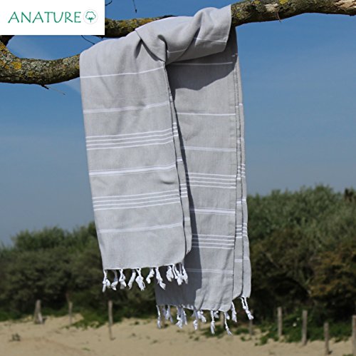 ANATURE Playa Hamamtuch – Light Grey – 100% Baumwolle – OEKO-TEX Standard 100 Certificat – Prewashed – super sanft – direkte Nutzung – Hamamtuch – Badetuch – Handtuch Backpacker – Strandtuch – Saunatuch – Babytuch – Turkish Towel – Pestemal – Fouta (Light Grey) - 5
