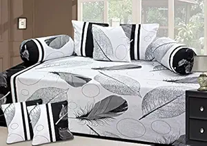 Homefab India 8 Piece 140 TC Cotton Diwan Set - Black