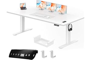‎FLAMAKER Flamaker Höhenverstellbarer Schreibtisch 180 x 80 cm, Schreibtisch Höhenverstellbar Elektrisch mit Memory Funktion, Computertisch mit Kabelmanagement, Standing Desk, Stehpult, Bürotisch, Weiß