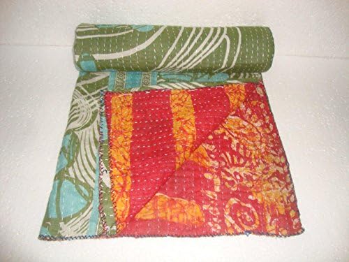 Vintage Kantha Quilt Baby Toddler Throw Handmade Indian Bohemian Bedspread Reversible Cotton Ethnic Home Bedding Blanket Q3443