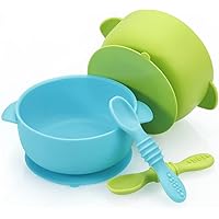 Set Ciotole Bambini In Silicone Con Ventosa - 2 Ciotole + Cucchiaio Blu