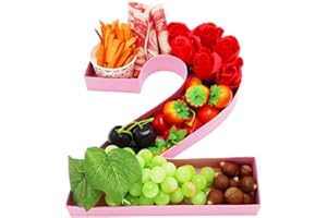 WENPACK 30.5cm Cardboard Numbert Cutout Fillable Paper Mache Charcuterie Board Sweet Birthday Food Tray for Treat (Pink, 2 shape)