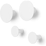 Blomus -Ponto 65798 Wall Hooks Set of 4 Timeless White Stylish Home Accessory Clothes Hooks Including Mounting Material Modern Design (2 x Diameter 8.5 cm, 2 x Diameter 5 cm, Height: 45 mm, White
