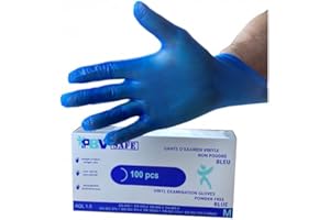 Hurry Jump Gant Vinyle jetable medical Bleu Contact alimentaire gant cuisine jetable CE Non poudré Sans Talc et sans latex Boite de 100 - Taille M