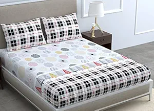 Loreto 144 TC 100% Cotton Double Bedsheet with 2 Pillow Covers - Multi Colour, Geometric