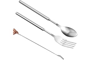 TENGEE 2 Stück Teleskopgabel Teleskoplöffel Set,Lange Teleskop Löffel Gabel Einziehbarer Set,Lange Löffel,63cm Edelstahl Teleskoplöffel,64cm Edelstahl Teleskopgabel,für BBQ,Toasten,Abendessen,Obst,Dessert