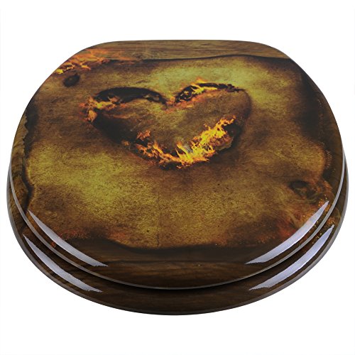 WOLTU #205 WC Sitz mit Absenkautomatik, MDF-Holzkern, , viele verschiedene Motive, aus Zink verchromt Scharniere, WS2667-1 - 5