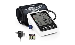 HOMIEE Misuratore Pressione Sanguigna da Braccio, Sfigmomanometro Digitale, con Irregolarit&agrave; Battito Cardiaco con Adapter Approvato CE/FDA(Bianco)