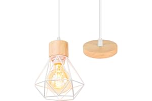 TOKIUS Suspension Luminaire Industrielle E27 Plafonnier Vintage Lustre Abat-jour en Métal et Bois Ø160mm Rétro Pour Salon Cuisine Chambre (lustre-1pcs)