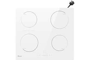 GIONIEN GlONlEN Plug-in Induction Hob White 13 Amp 2800W,59cm Integrated Electric Cooktop with Bridge Zone, 4 Cooking Rings,Built-in Cooker