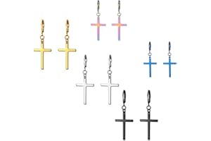 Jewelrywe Gioielli Orecchini Unisex Croce Religione, Pendente Croce Orecchini a Cerchio, Acciaio Inossidabile, Regalo Natale,Colorati Orecchini