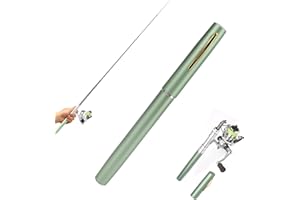 EQULUP Mini canna da pesca, canna da pesca a forma di penna e mulinello combo 20 cm/7,9 pollici tasca retrattile canna retrattile con mulinello per acqua dolce acqua salata