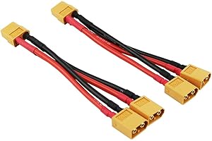OliYin 2pcs XT60 2-Male to 1-Female Parallel Adapter Wire Cable 14awg 3.93inch for RC LiPO Battery(Pack of 2)