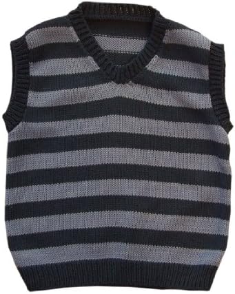 100% merino wool baby boy girl toddler children knitted vest striped (12-24 mo, Dark blue-Sky blue)