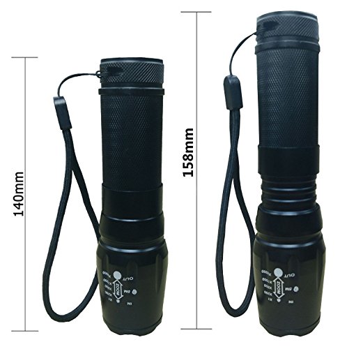 Bosdontek 1000LM Wiederaufladbare Cree T6 XML LED justierbare Fokus-Fackel 10 W 5 Lichtarten mit 26650 Batterie und Lade Bar, Wasserdichte Camping Taschenlampe LED zoomable Handleuchten - 3