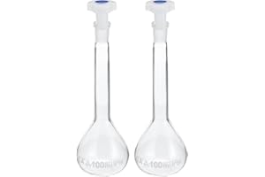 PATIKIL 100ml Aforado Matraz, 2uds 3,3 Borosilicato Vidrio Graduado Aforado Matraz Medidor con Tapón Tapa Tolerancia 0,1ml para Laboratorio Experimento, Transparente