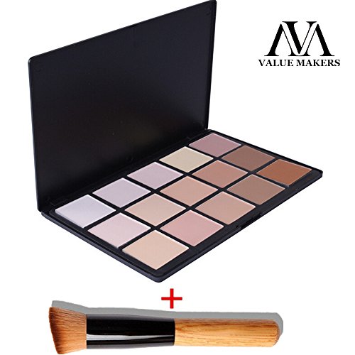 VALUE MAKERS 15 Colour Contour Kit - Face Concealer Powder Contouring Palette - Professional Makeup Beauty Cosmetics Set - Natural Pressed Powder Make Up Palette - Highlight and Bronzing Palette + Makeup Foundation Brush