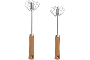 DIKO 2 szt. trzepaczki, półautomatyczna trzepaczka, trzepaczka do balonów, trzepaczka ze stali nierdzewnej, paczka do jajek z drewnianym uchwytem, spieniacz do mleka