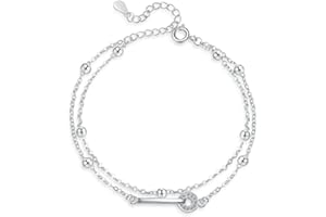 BSLVWG Pulsera de las mujeres elegante plata Gingko Bead doble capa pulsera cadena en capas pulsera ajustable amistad enlace pulsera joyería para mujeres y niñas