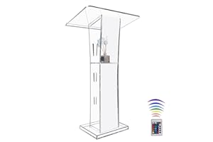 VAKIORN Acrylklarer Stehpulte, 43" Kanzel für Kirchen mit 15 Farben einstellbar, modernes Rednerpult mit Ablagefläche für Klassenzimmer, Konferenz, Hochzeit und mehr (23.62 "x 15.75 "X 43.3")