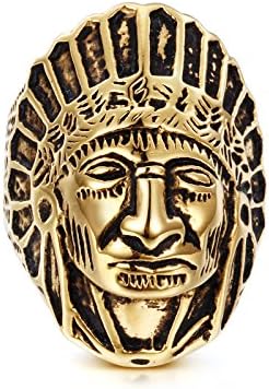NELSON KENT Men's Retro Indians Emirates Titanium Steel Ring Gold SizeR