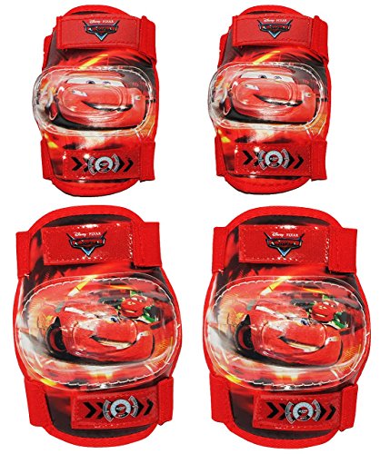 Set: Kinderhelm + Schützer - Disney Cars Lightning McQueen - incl. Name - Gr. 52 - 56 - circa 3 bis 15 Jahre - verstellbarer Helm - Auto - für Kinder Jungen / Fahrradhelm größenverstellbar Schutz