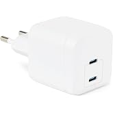 Amazon Basics USB-C Nano GaN Fast Charging Wall Charger, 35W and 2 Ports for Tablets and Phones, White