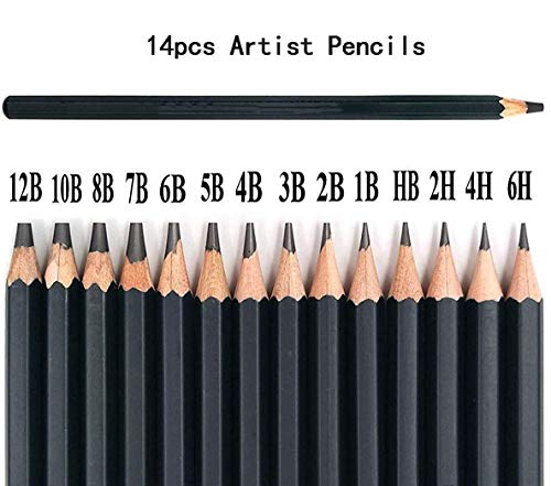 Lápices de dibujo, 14 piezas Lápices de dibujo de grafito Lápices de dibujo profesionales para estudiantes Artistas maestros (6H-12B)