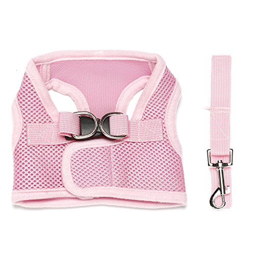 Preisvergleich Produktbild Contever® Verstellbar Rückseite Clip Harness Hundegeschirr Welpengeschirr Softgeschirr Brustgeschirr Halsbänder mit Leine (L: Brustumfang 34-38cm)-Rosa