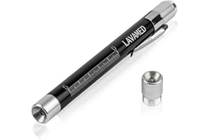 LAVAMED Diagnostikleuchte I professionelle LED Lampe mit Messskala I weißes und gelbes Licht - Aluminium Diagnoselampe - Kugelschreiberlampe I Penlight - 2 Meter stoßfest I schwarz