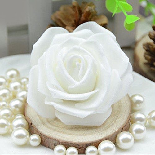 50x Foamrosen Schaumrosen Schaumköpfe Künstliche Blume Brautstrauß Party Hause Dekor Rosen Rosenköpfe – Weiss - 2